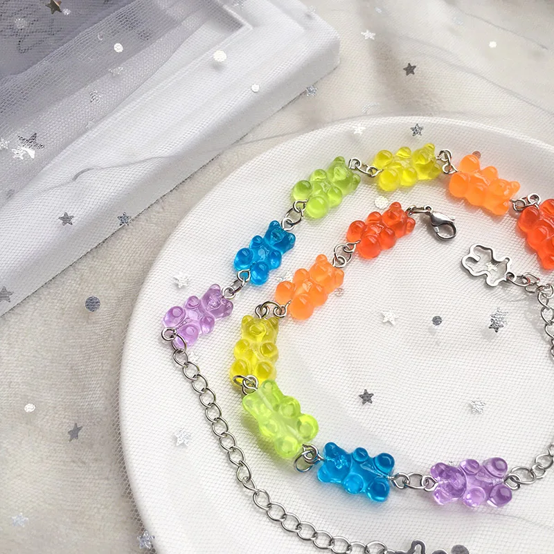 HUANZHI милый Gummy Bear красочный сладкий очаровательный браслет крутая Длинная цепочка сплав металлическая линия ожерелье для женщин ювелирные изделия Вечерние