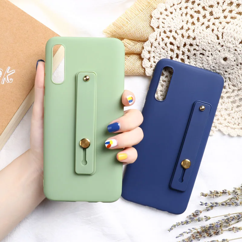 

Wristband Candy Color Case For Samsung Galaxy A50 Case Wrist Strap Hand Band Silicone Case for Samsung A30 A20 A50 Cover Bumper