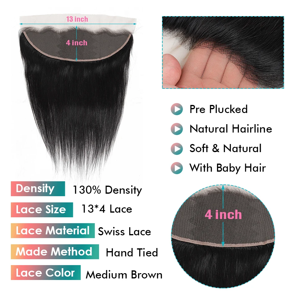  Emol 13X4 Ear Lace Frontal Closure With Bundles Peruvian Straight Human Hair Bundles With Frontal N