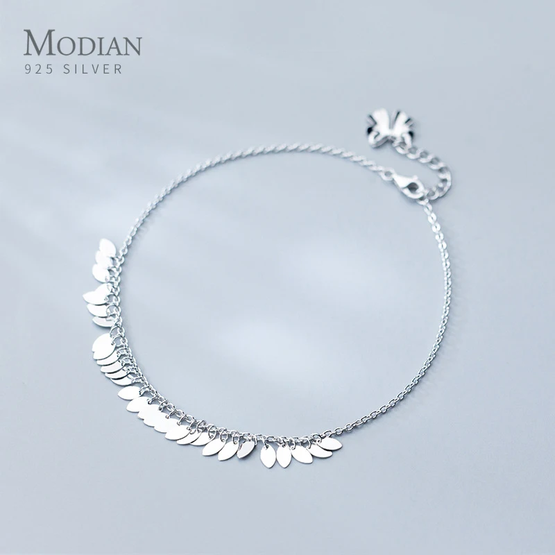 Modian Genuine 925 Sterling Silver Oval Light Tassel Anklet for Women Fashion Bracelet Foot Chain Fine Jewelry Accessories Modian Genuine 925 Sterling Silver Oval Light Tassel Anklet for Women Fashion Bracelet Foot Chain Fine Jewelry Accessories
