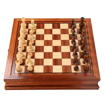 Wooden Chess Set Metal Alloy Walnut Chess Handmade Portable Travel Chess Board Game Sets Storage Slot High-end Chess Gift Box 1
