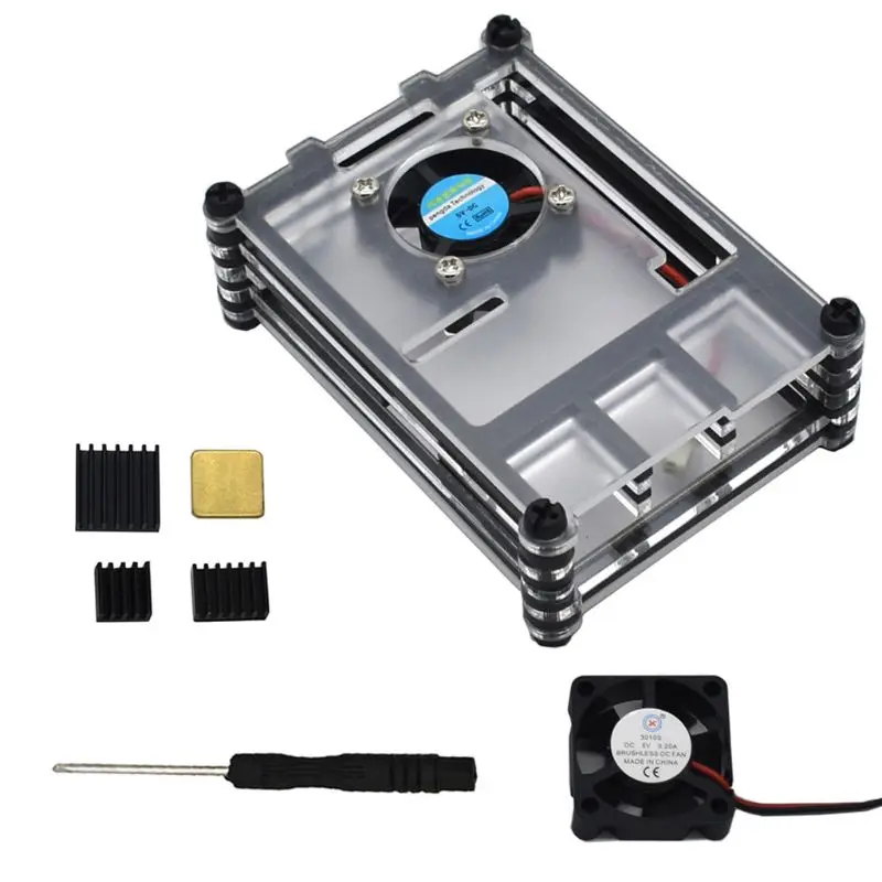 

1Set Acrylic Transparent/Clear Black Case Cover for Raspberry Pi 4 Model B with Cooling Fan Screwdriver Heatsink for Raspberry