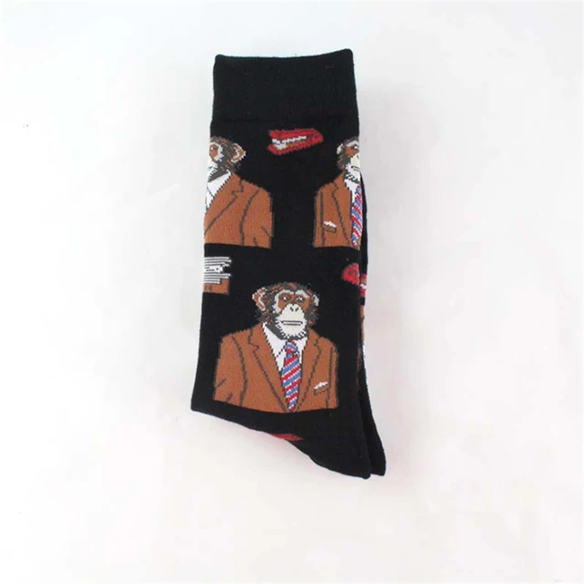 Cartoon Cotton Sock Men Fashion Retro Painting Clown Monkey Skull Cat Print Mid Mens Socks New Arrival Novelty Funny Crazy Sock SK119-17