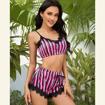 

Sexy Pajamas Set Women Sleepwear Silk Lace Two-piece Camisole Sleep Tops Shorts Female Pajama Home Suit Summer Pyjamas