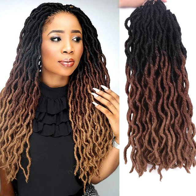 Goddess Nu Locs Soft Curly Faux Locs Crochet Hair Braids 18inch Synthetic Ombre Braiding Hair Extensions Pre Loop 3t 30 27