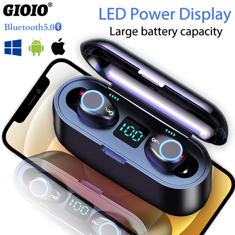 

TWS F9 Mini Bluetooth Earphone 8D Surround Sound LED Digital Power Dispaly Works On Oppo Huawei Iphone Wireless Headphone Xiaomi