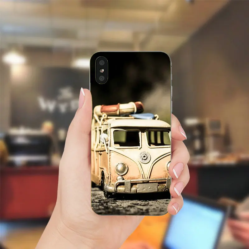 Мягкий прозрачный чехол для чехла iPhone 5S 4 4S 5 SE 5C 5S X XR XS Max 6 6S 7 8 Plus Volkswagen Vw T1 розовый синий - Цвет: Picture 8