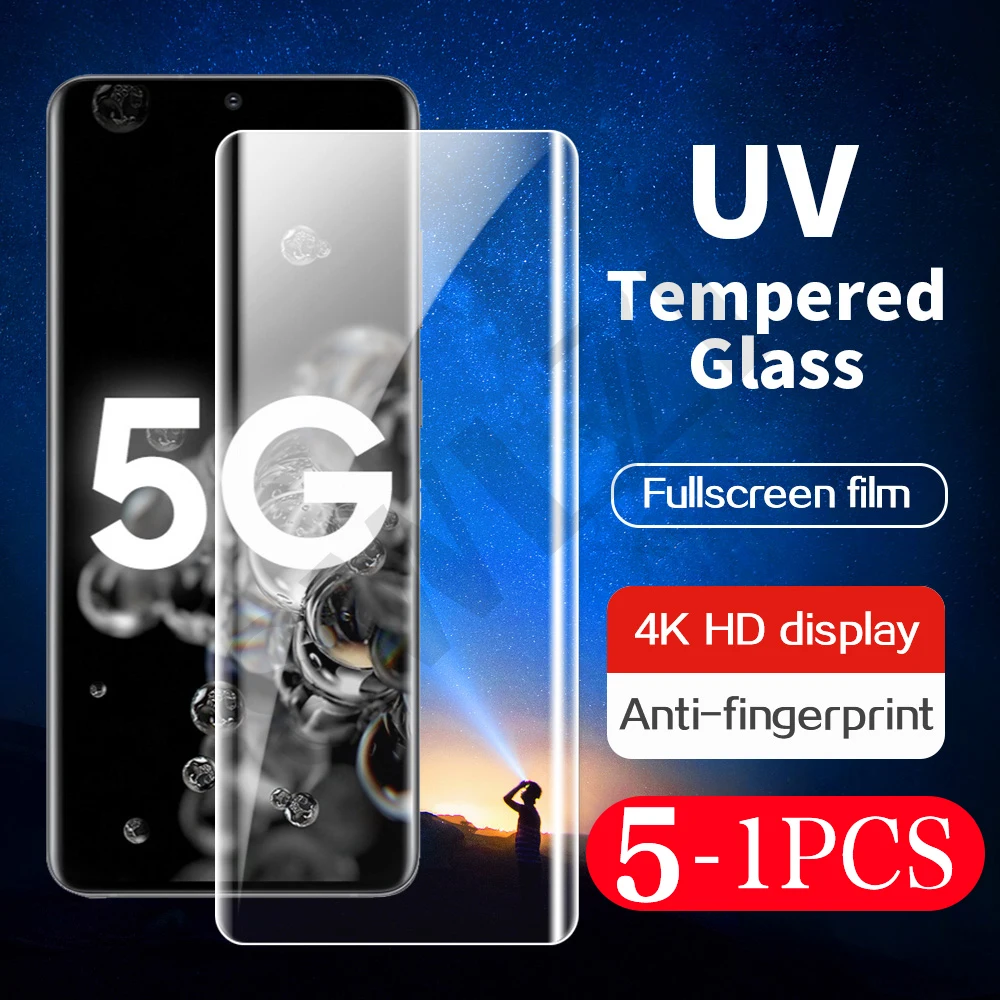 

5-1Pcs UV full glue tempered glass for Samsung Galaxy S20 S21 ultra phone screen protector S8 S9 S10 plus protective Film