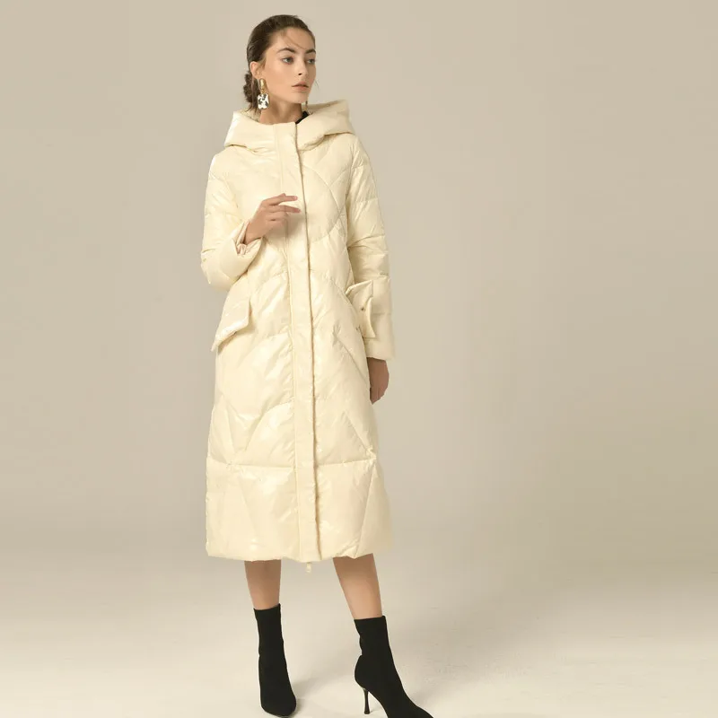 Shuchan 90% белая куртка на гусином пуху, Женская однотонная куртка с капюшоном в Корейском стиле, женская теплая зимняя куртка, женская теплая пуховая парка