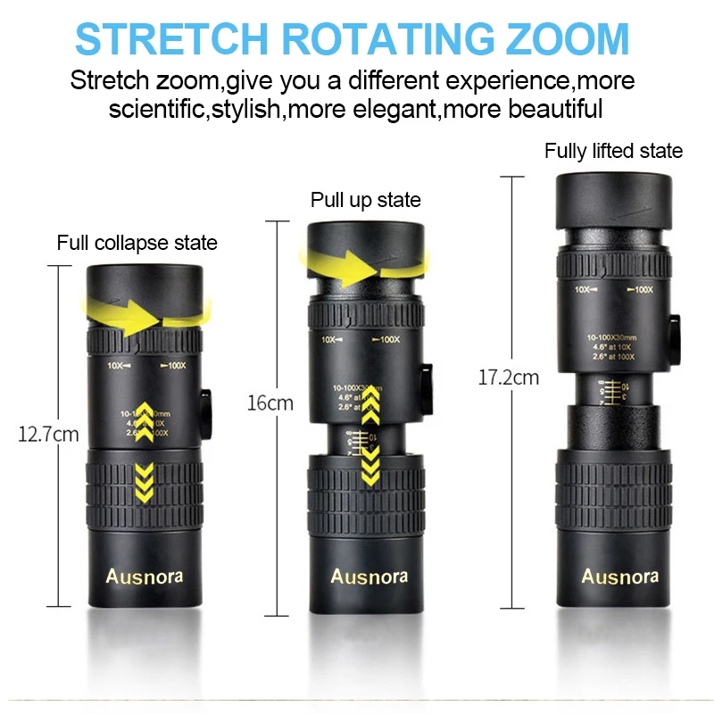 Ausnora 10-100X30 HD компактный зум телескопы монокуляр ночного видения Охота Туризм Путешествия Зрительная труба Монокуляр для телефонов