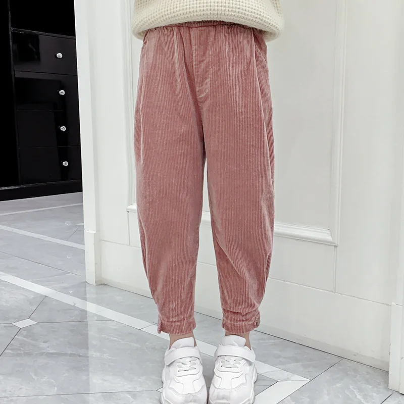 Corduroy Pink Beige Pants For Teenage Girls Winter Autumn Mid Waist Trousers Kids Pant Clothing Children Straight Bottoms