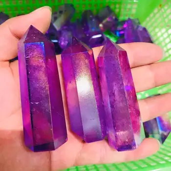 

1pc raw Purple Electroplated Quartz Crystal Wand Point for Healing