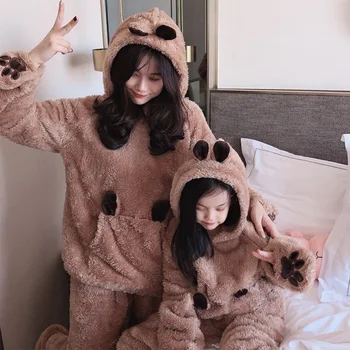 

Mother and Daughter Coral Velvet Pajamas Winter Thickened Flannel Sleeve Bear Mama Bear Baby Bear Shirts Clothes Family Pijamas