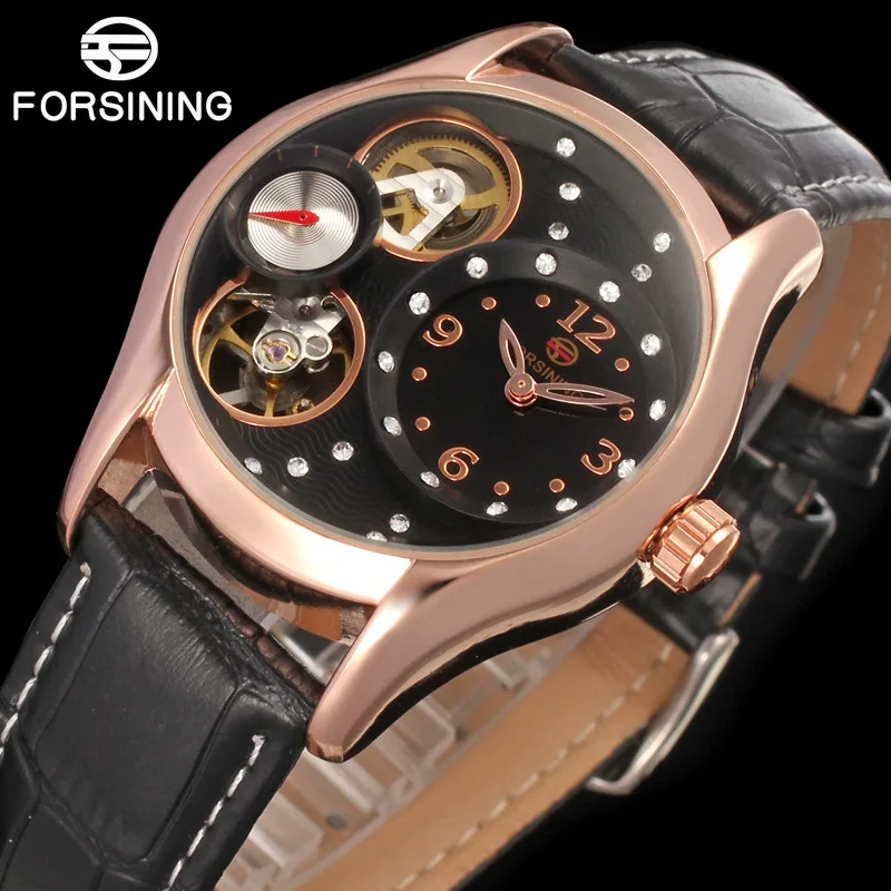 

FORSINING Mens Tourbillon Double Movement Automatic Mechanical Watch Military Casual Leather Male Clock Luxury Brand WristWatch