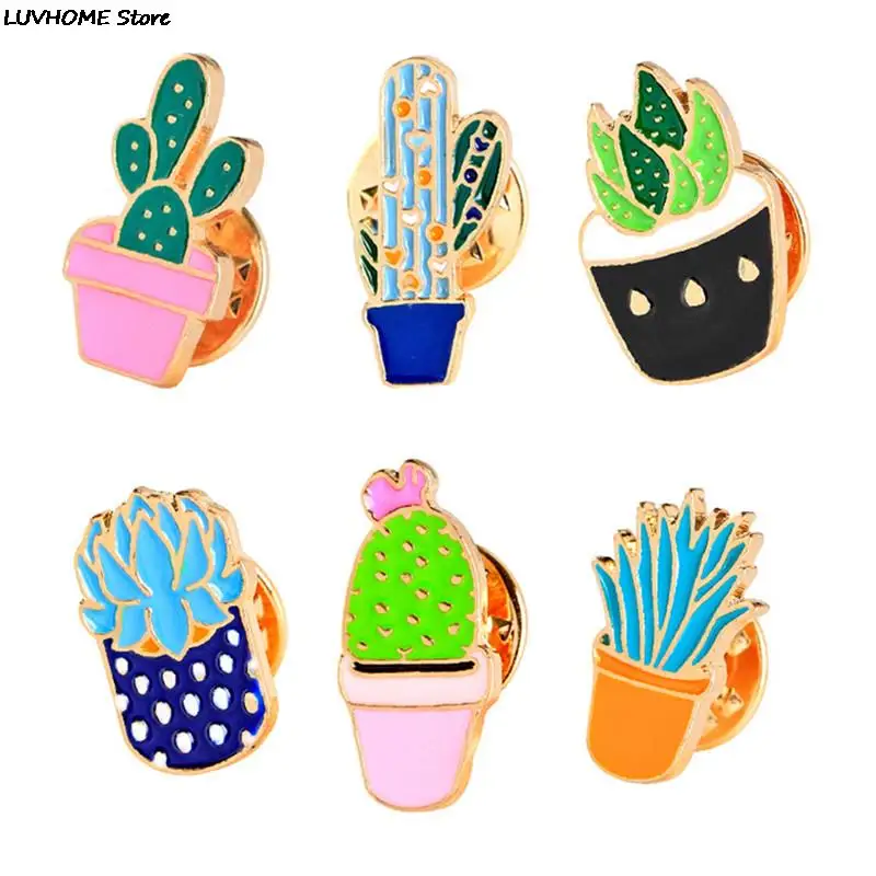 6 Pcs/set Colorful Cartoon Brooches Succulents Plant Cactus For Clothes Bag DIY Badge Enamel Pins Set | Дом и сад