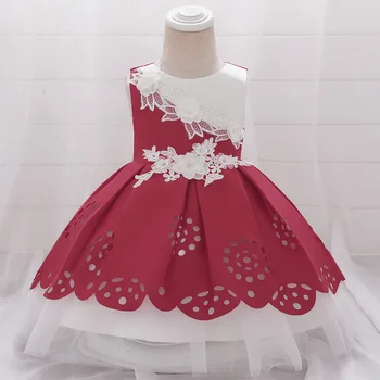

Toddler girl Hollow pattern satin Net yarn dresses baby girl dress First birthday party High Quality girls princess Dress