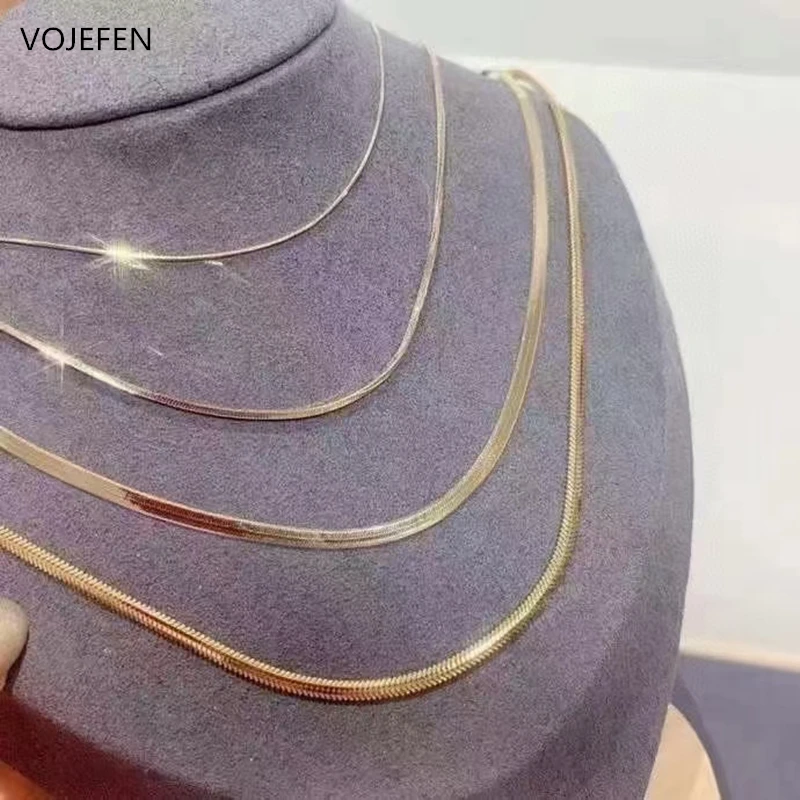 VOJEFEN AU750 твердое золото 18k ожерелье елочка плоские шеи цепи змеи золотое