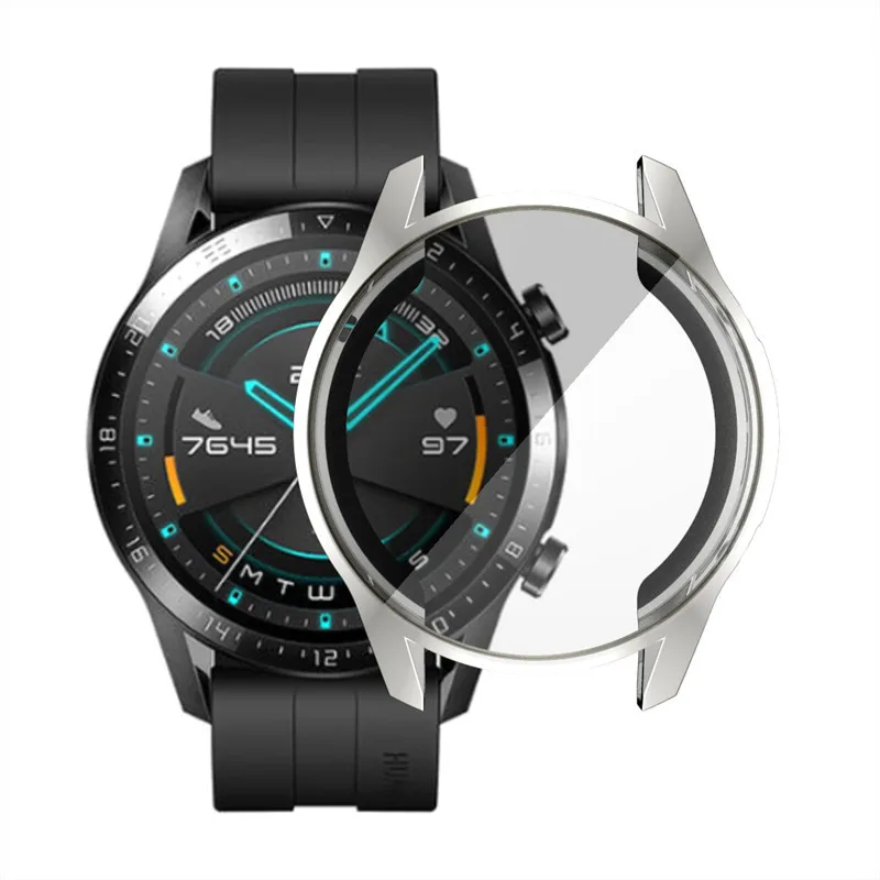 Для huawei watch GT 2 46 мм чехол Защитная крышка для экрана ТПУ все включено анти-стойкий корпус покрытие защитная рамка силикон - Цвет: silver