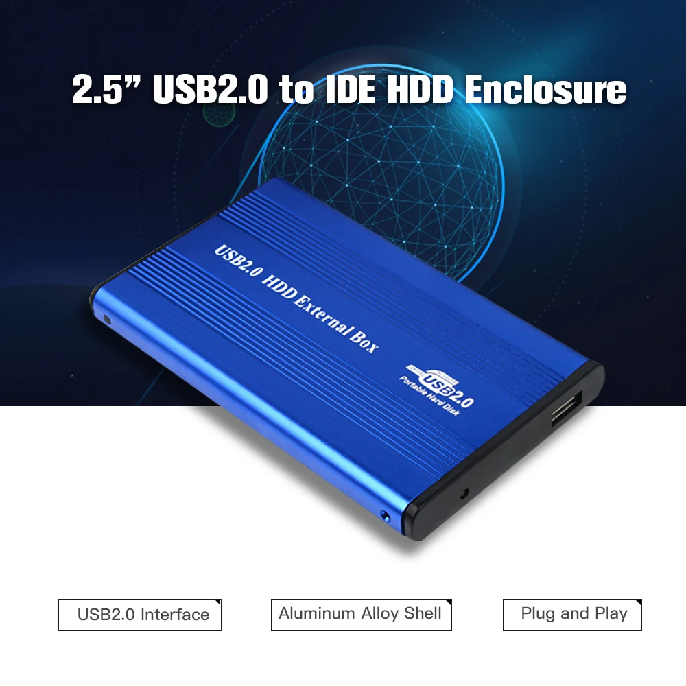 USB2.0 to IDE Hard Disk Case 2.5'' IDE HDD Enclosure Portable Hard Disk Box Aluminum Alloy HDD Enclosure Plug And Play hard disk case 3.0