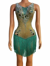 Fringed Latin Competition Tassel Slim Short Dress Mirror Women Stage Evening Dress Singer Gala Dancer Bar Pole Lady GagaCostumes