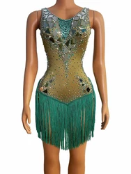 Fringed Latin Competition Tassel Slim Short Dress Mirror Women Stage Evening Dress Singer Gala Dancer Bar Pole Lady GagaCostumes