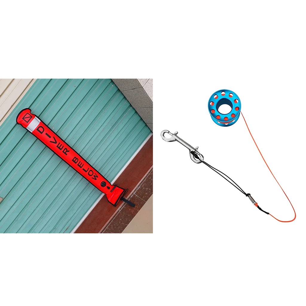 Scuba Diving SMB Surface Marker Buoy Signal Tube with Dive Reel Spool Safety Gear Equipment - Various Colors