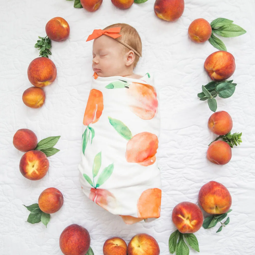 

2PCS Bedding Receiving Photo Props Baby Blanket Set Wrap Newborn Sleeping Cute Infant Bowknot Headband Swaddle Floral Print