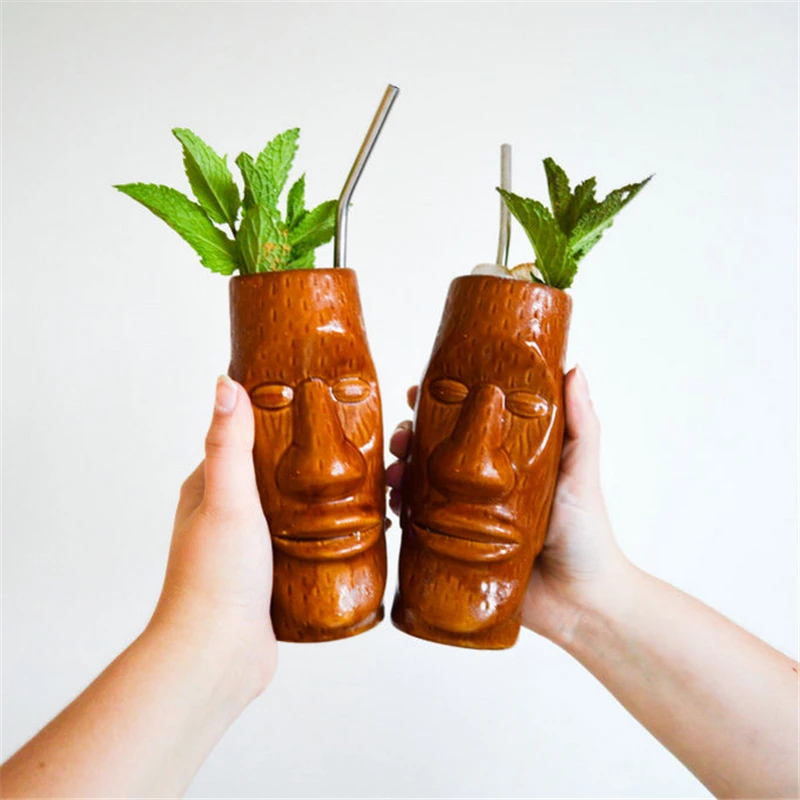 Tiki Mugs 500ml Hawaii Tiki Mugs Cocktail Cup Beer Beverage Mug Wine Mug Ceramic Tiki Mugs