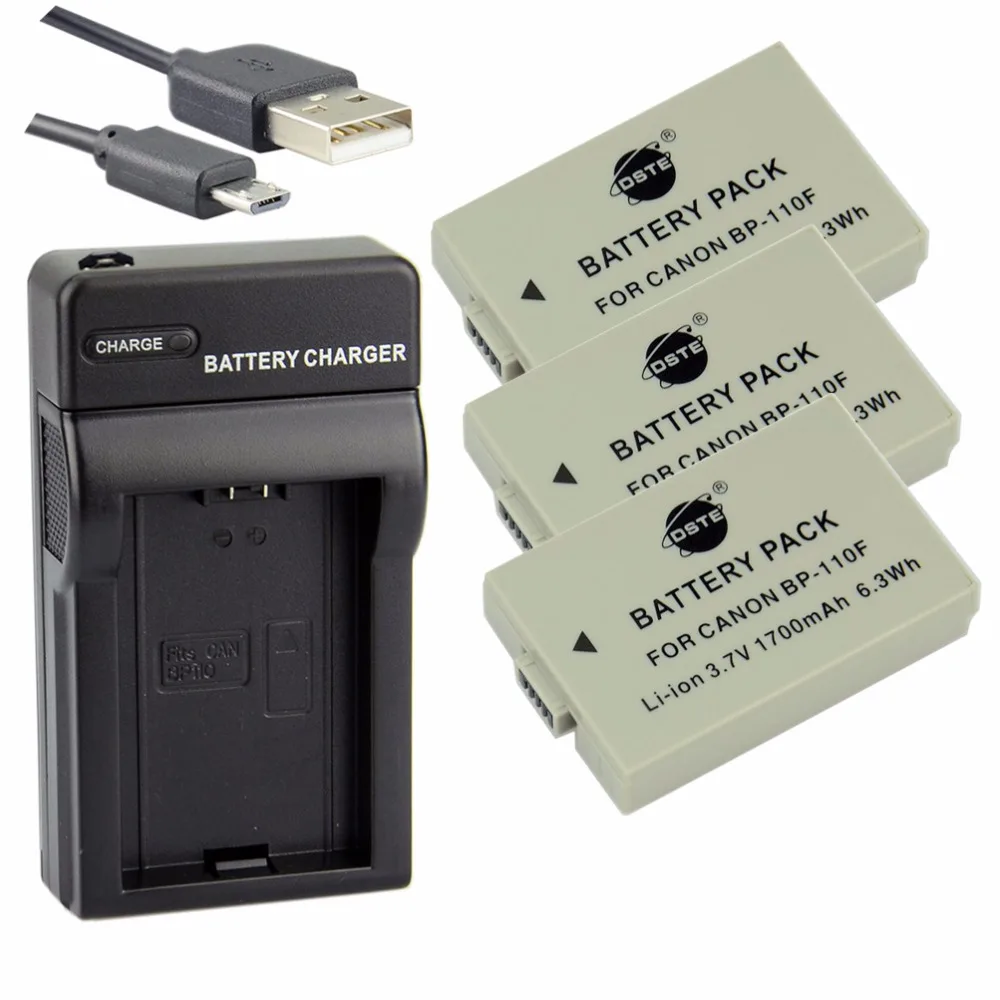 3 шт. 1700 мАч 3,7 V BP-110 BP-110F BP110 BP110F DSTE батарея камеры DSLR Зарядное устройство для Canon HF R26 R28 R206 R20 R21 R200 XF105