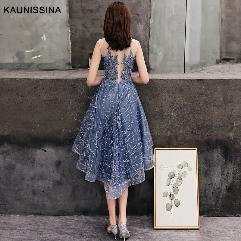 KAUNISSINA элегантные коктейльные платья A-Line Аппликация из бисера тюля асимметричные вечерние Gowen платья выпускного вечера платья для выпускного вечера