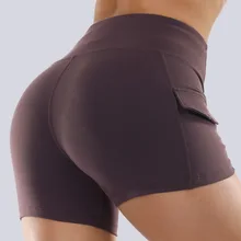 BU3065 шорты для йоги с карманами и высокой талией, женские спортивные шорты для фитнеса, бега, бодибилдинга, спортивной тренировки, одежда