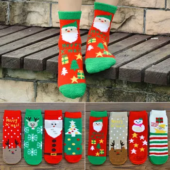 

Happy New Year Winter Warm Thicken Soft Xmas Gift Socks Cute Cartoon Elk Santa Claus Snowman Stripes Merry Christmas