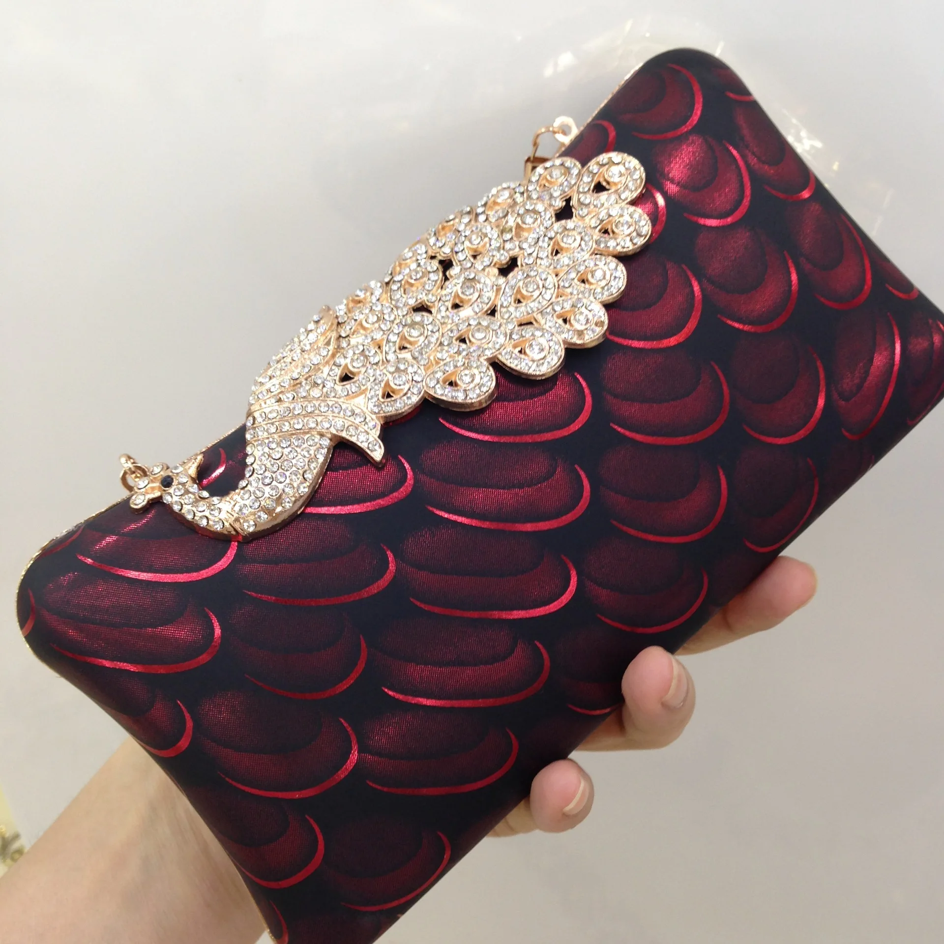 

Mermaid New Products Diamond Set Peacock Leather Evening Bag Symphony Pu Banquet Bride Carrying Evening WOMEN'S Bag