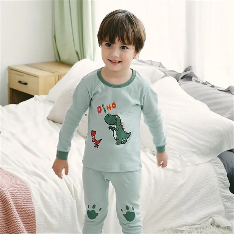 Детские хлопковые пижамы, 90 до 160 см детские пижамы с рисунком динозавра, одежда для сна с длинными рукавами для маленьких мальчиков и девочек, одежда для сна - Цвет: 502