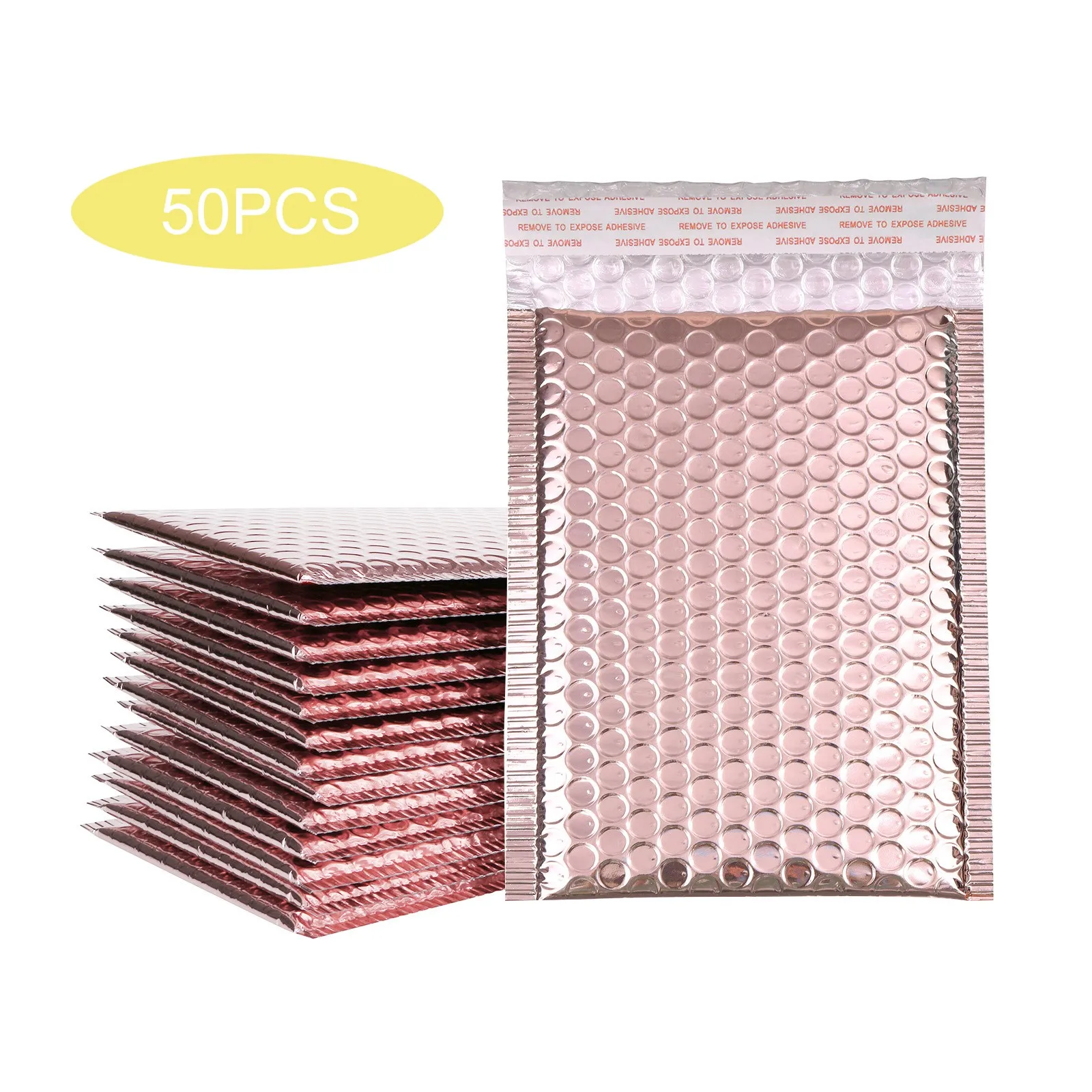 Bolsas de espuma para sobres con autosellado, sobres acolchados de envío con burbuja, envío de paquetes de regalo, color oro rosa, 50 Uds.