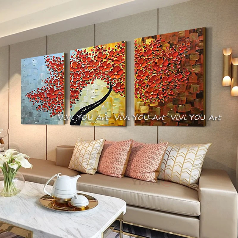 

Large canvas painting hand painted red flower oil painting for living room bedroom restaurant walldecoration wall art picture