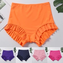 Сексуальные купальные шорты с рюшами, женские плавки, одноцветные, с рюшами, высокая талия, купальник, нижнее белье для купания, Плавки размера плюс