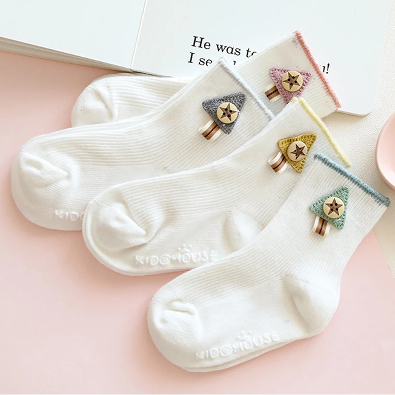 

3 Pcs of Baby Socks 0-1-3 Year Plastic Non-slip Button Decoration Three-color Suit Children's Newborn Socks Baby Girl Stuff