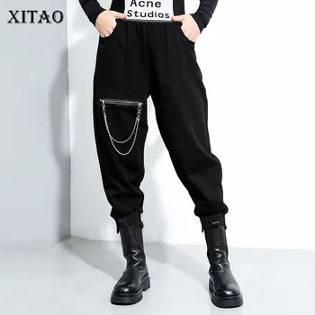 

XITAO 2020 Autumn New Pants Women Trend Zipper Decoration Trend Harem Pants Wild Elastic Waist Women Clothes 2020 New GCC4079