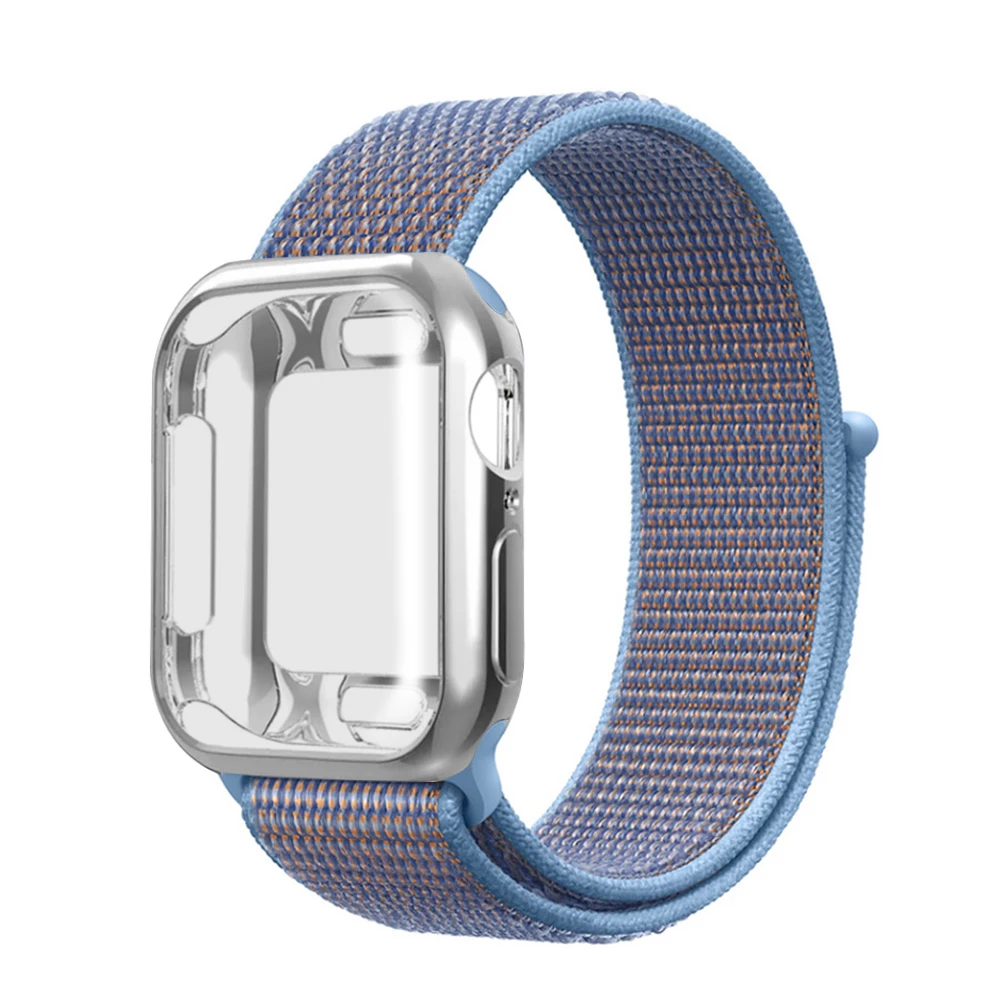 Нейлоновый ремешок+ чехол для Apple watch series 5 4 3 2 1 42 мм 38 мм pulseira band для iwatch 40 мм 44 мм спортивный браслет - Цвет ремешка: Azure