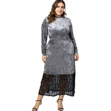 Plus Size Dress Bodycon  Abaya Woman Muslim Long Dress Moroccan Caftan Evening Large Sizes Spring and Autumn Velvet Dress Lace