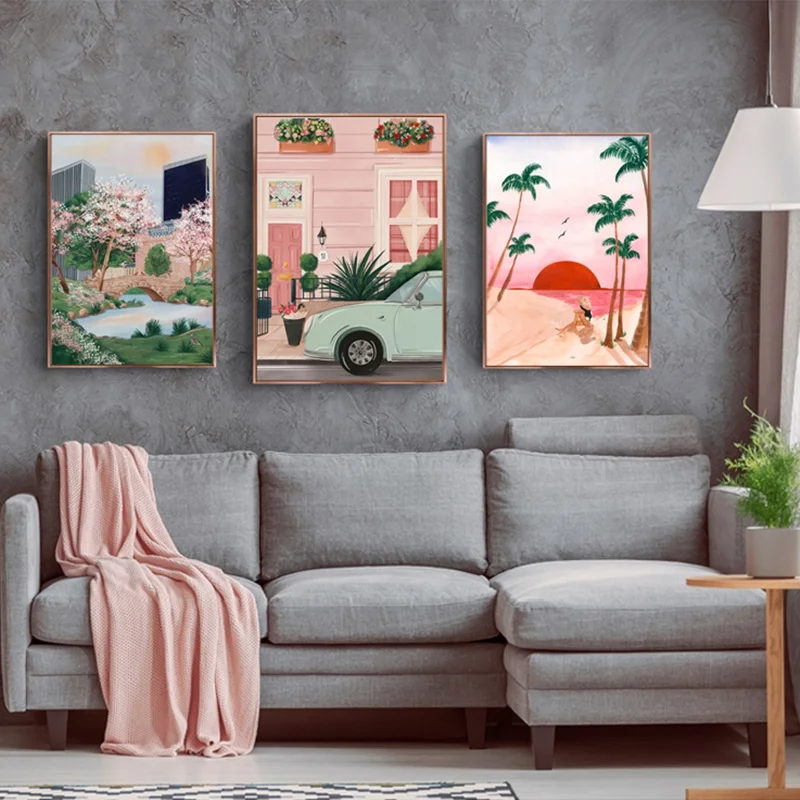 

City and Seaside Scenic Picture Canvas Painting Wall Painting Print Crafts Minimalist Decoration for Bedroom Living Room Gifts