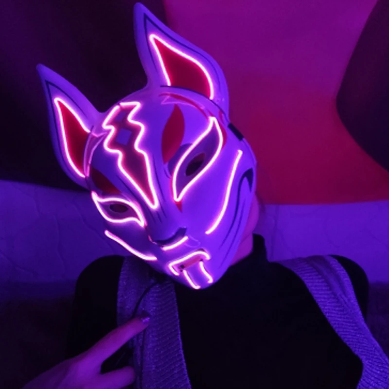 Máscara de neón con luces LED para disfraz de zorro de Halloween A 