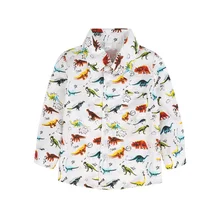 New 1-6Y Lovely Dinosaur Cartoon Printing Toddler Boys Shirts Autumn Long Sleeve Kids Blouse Casual Cute Baby Boy Clothes#p