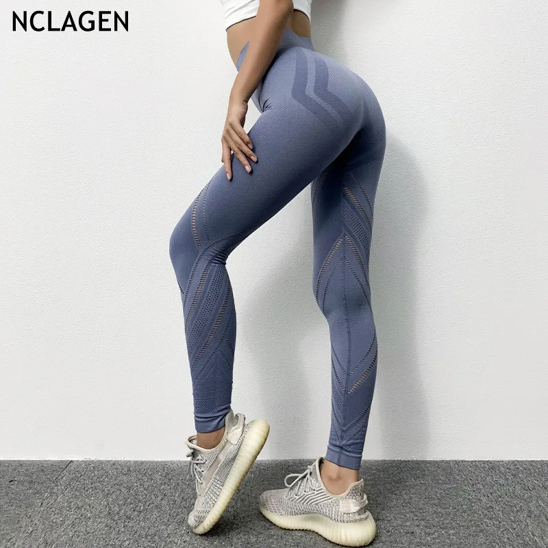 

NCLAGEN High Waist Nylon Pants Woman Elastic Yoga Running Gym Sport Workout Squat Proof Stretchy Breathable Fitness Leggings