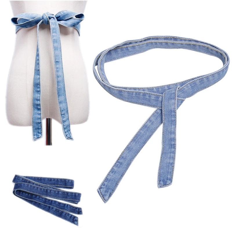 Cowboy Bow knot Waistband Long Denim Belt Personality Women New Fashion All-match Women Belt Blue Denim Long Wide Belt 200cm