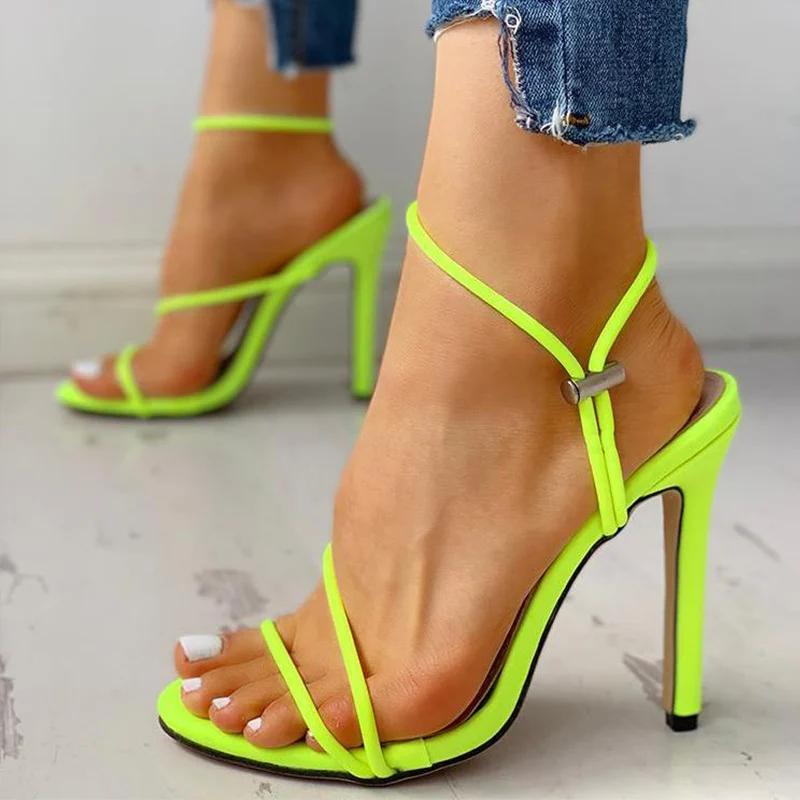 MCCKLE/летние женские сандалии-гладиаторы; обувь на высоком каблуке с эластичными лентами; женские сандалии на каблуках с ремешком на щиколотке; женская модная однотонная обувь - Цвет: Fluorescein yellow