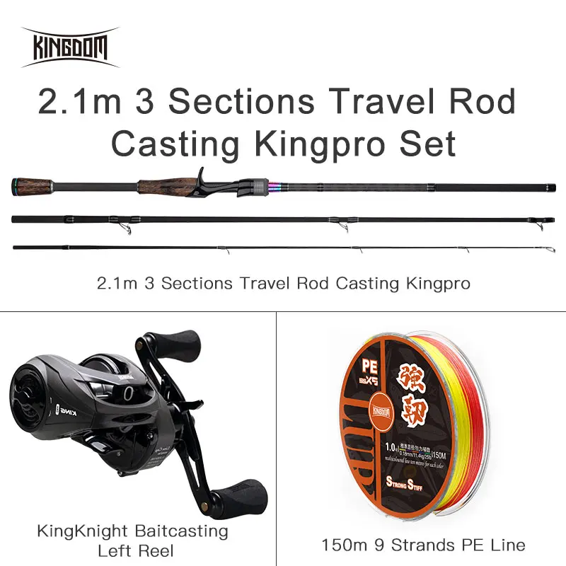 2.1m-Casting-Tra-L Kingdom Удочка комбо Спиннинг/Литье стержня и катушки и Fly Line для зимней рыбалки аксессуары 1,8/2,1/2,4/2,7 m питающий полюс 3 секции - Цвет: 2.1m-Casting-Tra-L
