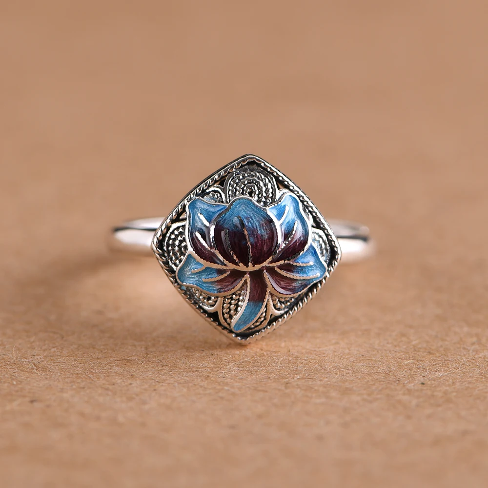 SY21961 BALMORA, 925 пробы, серебряные, Ретро стиль, Lotus, открытые, для укладки, свадебные кольца для женщин, вечерние, эмалированные, элегантные, модные, ювелирные изделия, Anillos - Цвет основного камня: SY21961