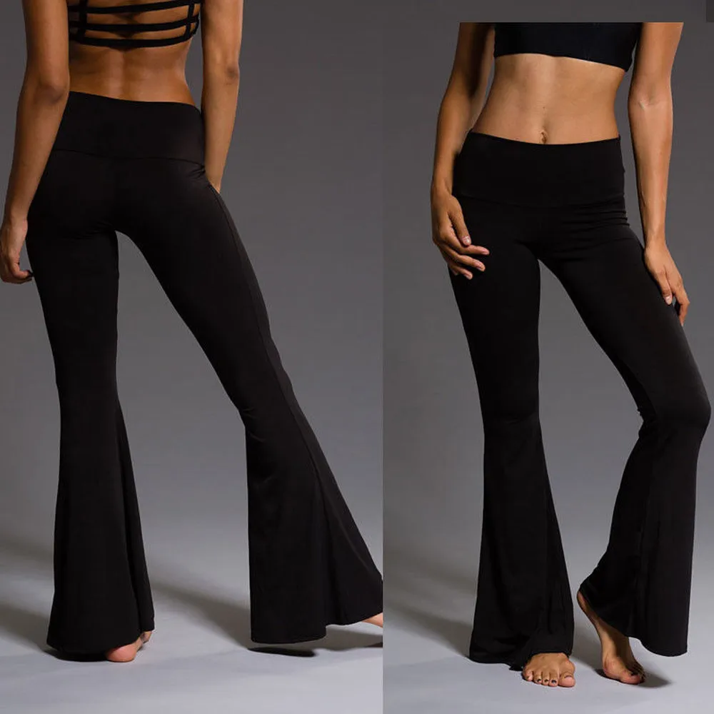 Новые Модные расклешенные брюки для женщин с высокой эластичной резинкой на талии, длинные брюки, обтягивающие повседневные однотонные обтягивающие брюки для танцев,, брюки